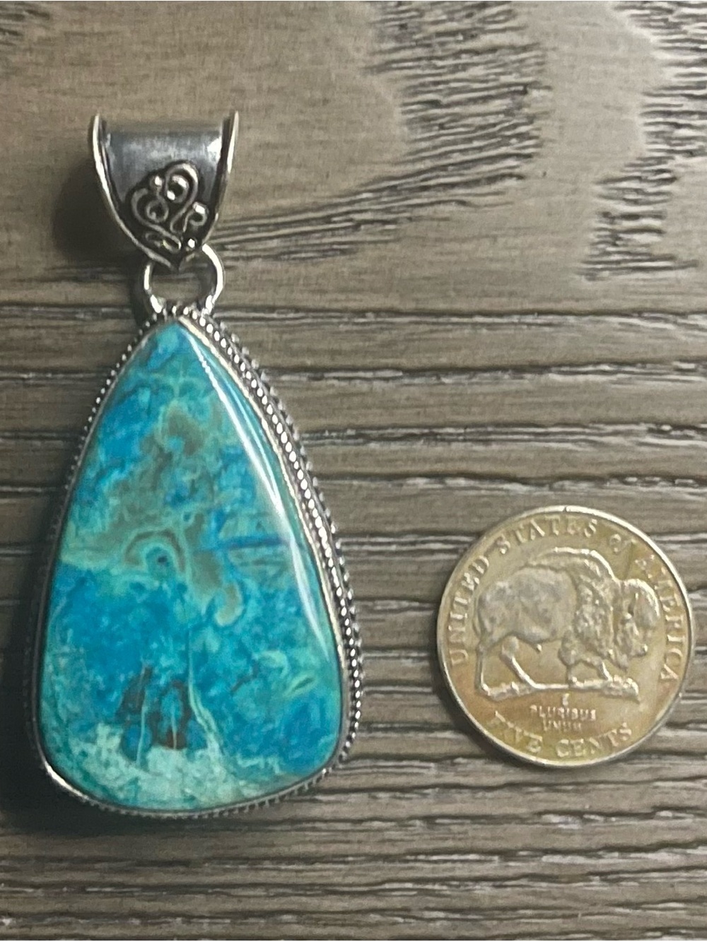 Massive approx 38mmLx 22mmw. 925 sterling silver Chrysocolla pendant. 16.56 g - Picture 2 of 9